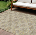 8 X 10 Gold And Taupe Damask Washable Indoor Outdoor Area Rug