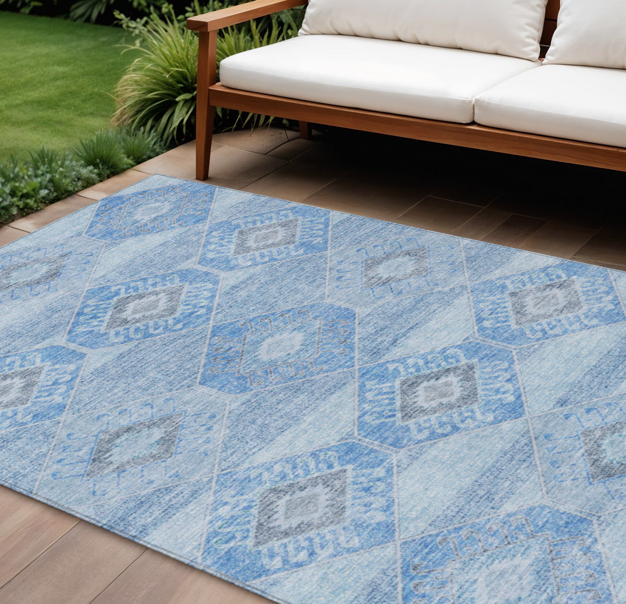 10 X 14 Blue And Gray Aztec Washable Indoor Outdoor Area Rug