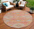 8 Coral And Gray Round Aztec Washable Indoor Outdoor Area Rug