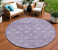 8 Purple And Ivory Round Floral Washable Indoor Outdoor Area Rug