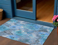 3 X 5 Blue And Gray Floral Washable Indoor Outdoor Area Rug