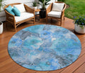 8 Blue And Gray Round Floral Washable Indoor Outdoor Area Rug