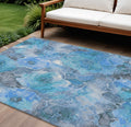 9 X 12 Blue And Gray Floral Washable Indoor Outdoor Area Rug