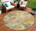 8 Gold And Gray Round Floral Washable Indoor Outdoor Area Rug