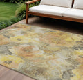 10 X 14 Gold And Gray Floral Washable Indoor Outdoor Area Rug