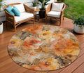 8 Orange And Gray Round Floral Washable Indoor Outdoor Area Rug