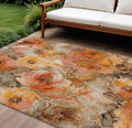 9 X 12 Orange And Gray Floral Washable Indoor Outdoor Area Rug