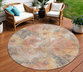 8 Peach And Gray Round Floral Washable Indoor Outdoor Area Rug