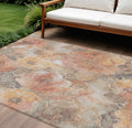 10 X 14 Peach And Gray Floral Washable Indoor Outdoor Area Rug