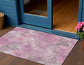 3 X 5 Pink And Gray Floral Washable Indoor Outdoor Area Rug