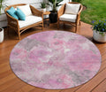 8 Pink And Gray Round Floral Washable Indoor Outdoor Area Rug