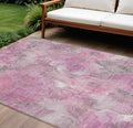8 X 10 Pink And Gray Floral Washable Indoor Outdoor Area Rug