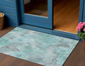 3 X 5 Teal Blue And Gray Floral Washable Indoor Outdoor Area Rug