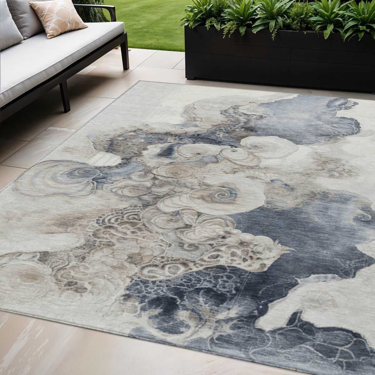 5 X 8 Ivory And Taupe Abstract Washable Indoor Outdoor Area Rug