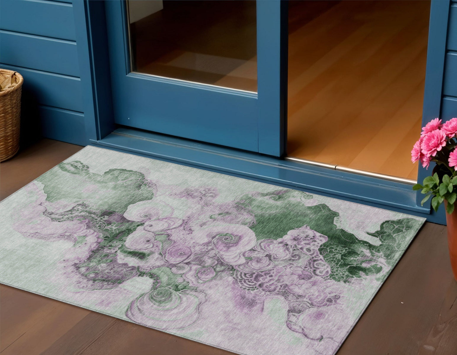 3 X 5 Sage And Lavender Abstract Washable Indoor Outdoor Area Rug