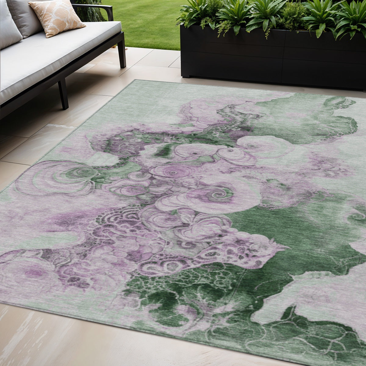 5 X 8 Sage And Lavender Abstract Washable Indoor Outdoor Area Rug