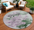 8 Sage And Lavender Round Abstract Washable Indoor Outdoor Area Rug