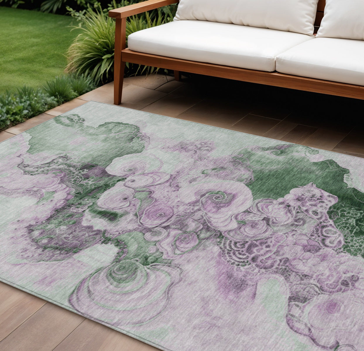 8 X 10 Sage And Lavender Abstract Washable Indoor Outdoor Area Rug