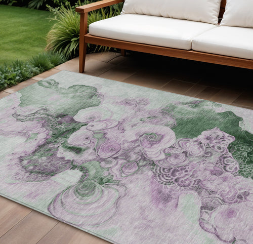 10 X 14 Sage And Lavender Abstract Washable Indoor Outdoor Area Rug