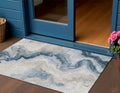 3 X 5 Beige And Navy Blue Abstract Washable Indoor Outdoor Area Rug