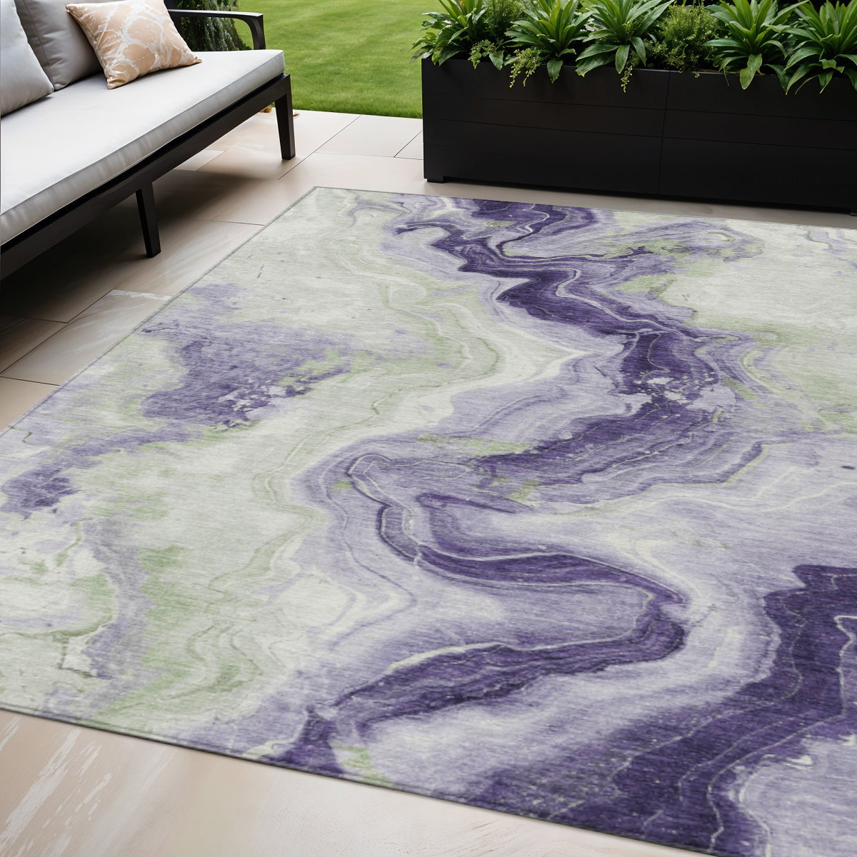 5 X 8 Lavender And Mint Green Abstract Washable Indoor Outdoor Area Rug