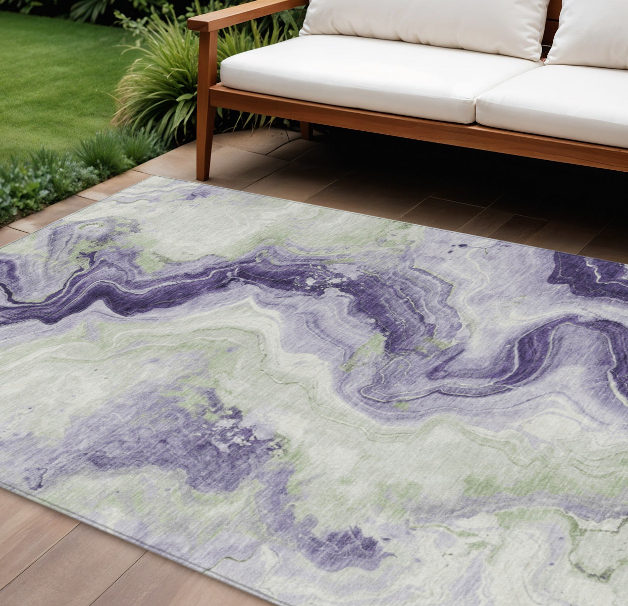 9 X 12 Lavender And Mint Green Abstract Washable Indoor Outdoor Area Rug