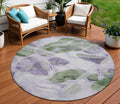 8 Lavender And Green Round Abstract Washable Indoor Outdoor Area Rug