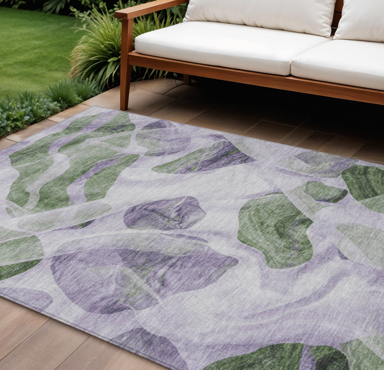 8 X 10 Lavender And Green Abstract Washable Indoor Outdoor Area Rug