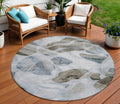 8 Sky Blue And Taupe Round Abstract Washable Indoor Outdoor Area Rug