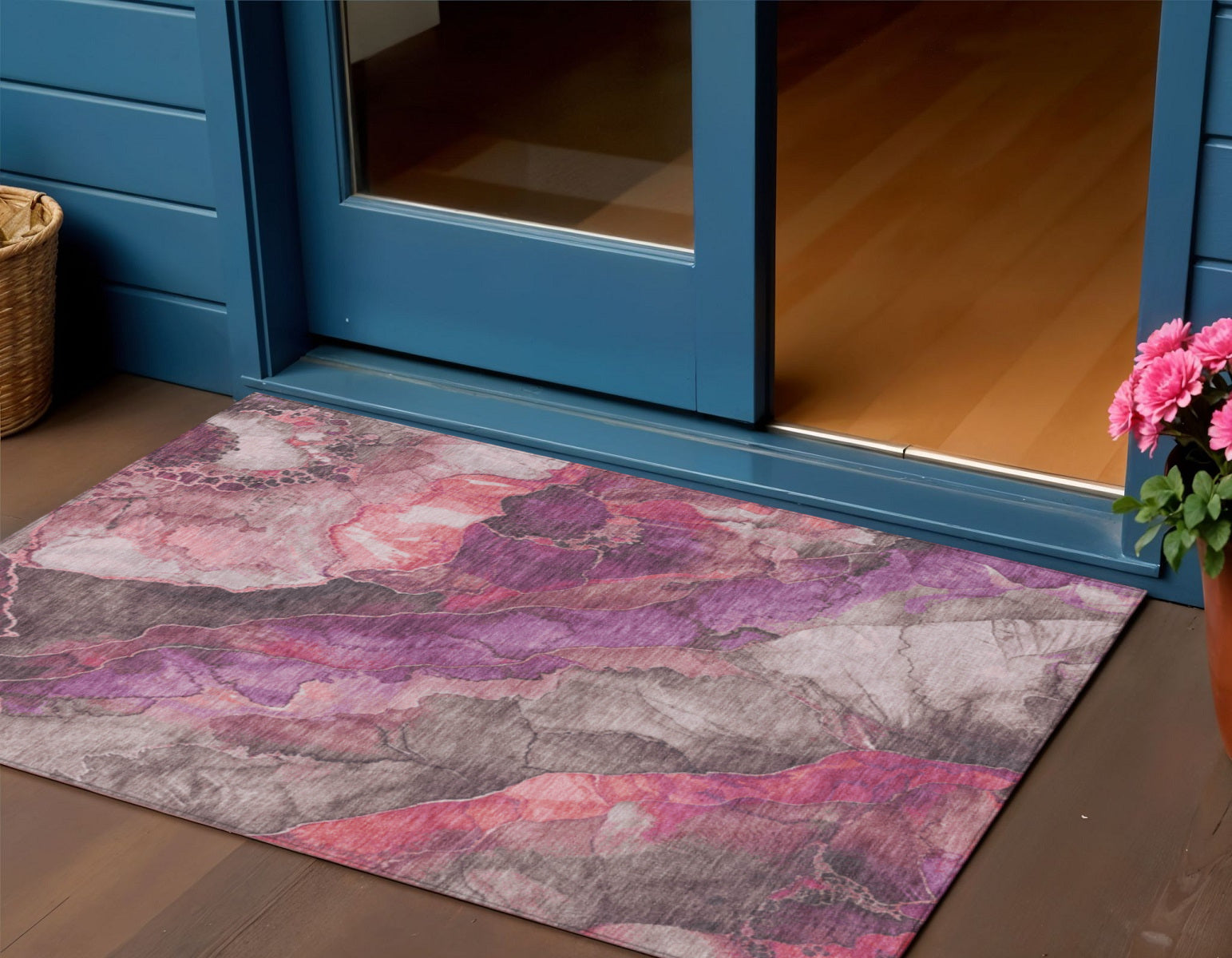 3 X 5 Blush And Purple Floral Washable Indoor Outdoor Area Rug