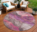 8 Blush And Purple Round Floral Washable Indoor Outdoor Area Rug
