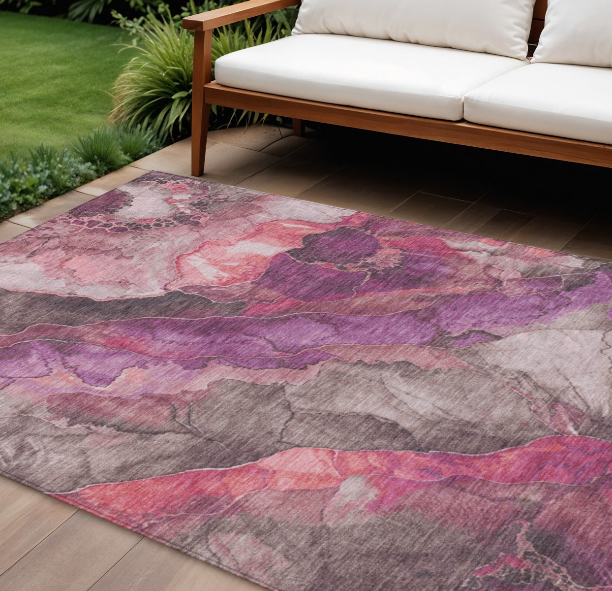 10 X 14 Blush And Purple Floral Washable Indoor Outdoor Area Rug