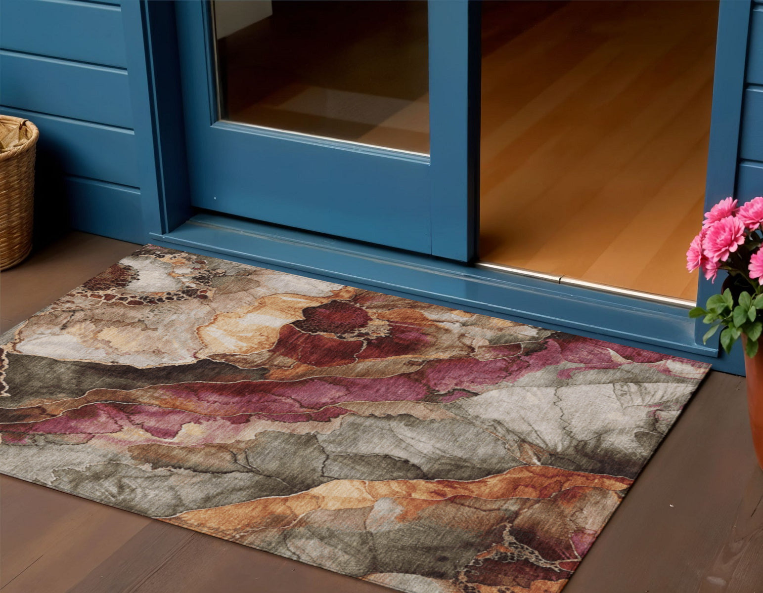 3 X 5 Khaki And Blush Floral Washable Indoor Outdoor Area Rug