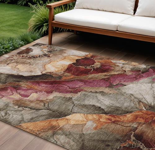 10 X 14 Khaki And Blush Floral Washable Indoor Outdoor Area Rug