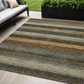 5 X 8 Khaki And Gold Striped Washable Indoor Outdoor Area Rug