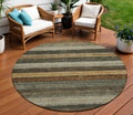8 Khaki And Gold Round Striped Washable Indoor Outdoor Area Rug
