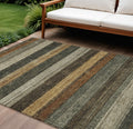 8 X 10 Khaki And Gold Striped Washable Indoor Outdoor Area Rug