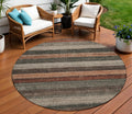 8 Rust And Taupe Round Striped Washable Indoor Outdoor Area Rug