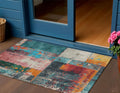 3 X 5 Teal Blue And Orange Abstract Washable Indoor Outdoor Area Rug