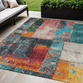 5 X 8 Teal Blue And Orange Abstract Washable Indoor Outdoor Area Rug