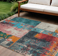 8 X 10 Teal Blue And Orange Abstract Washable Indoor Outdoor Area Rug