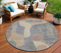 8 Gray And Gold Round Abstract Washable Indoor Outdoor Area Rug