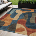 5 X 8 Navy Blue And Orange Abstract Washable Indoor Outdoor Area Rug