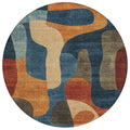 8 Navy Blue And Orange Round Abstract Washable Indoor Outdoor Area Rug