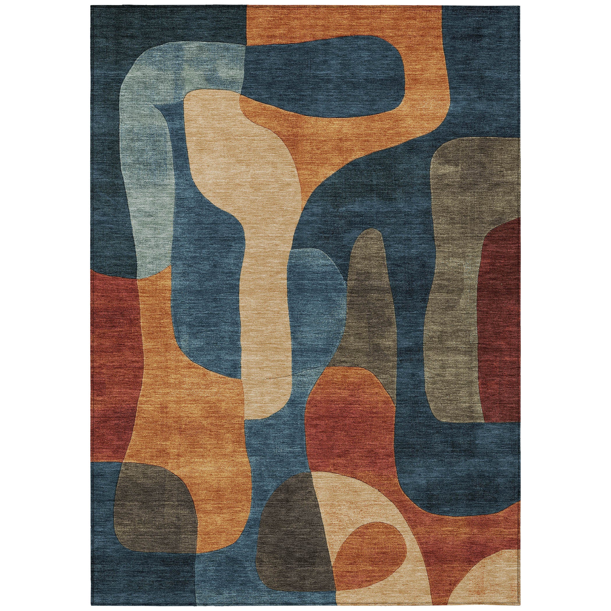9 X 12 Navy Blue And Orange Abstract Washable Indoor Outdoor Area Rug