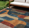 10 X 14 Navy Blue And Orange Abstract Washable Indoor Outdoor Area Rug