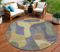 8 Purple And Gold Round Abstract Washable Indoor Outdoor Area Rug