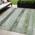 5 X 8 Artichoke Green And Gray Striped Washable Indoor Outdoor Area Rug
