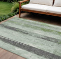 9 X 12 Artichoke Green And Gray Striped Washable Indoor Outdoor Area Rug