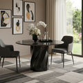 48 Black Marble and Wood Pedestal Base Round Top Dining Table